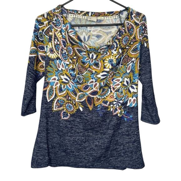 |EUC| POSTMARK {Anthropologie} Jacaranda Floral Patterned Cowl Neck Knitted Top - Picture 1 of 7